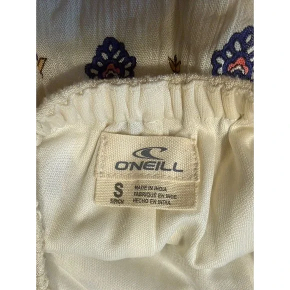 O'Neill Boho Mini Dress Small Cream Floral Festival Tie Back - Picture 6 of 7